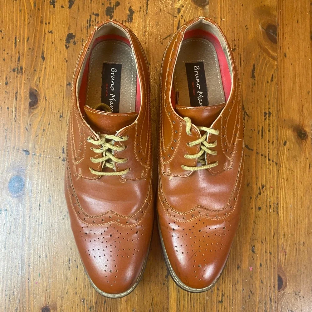 Bruno Marc‎ Prince 03 Mens Size 7.5 Brown Leather Wingtip Oxford Brogue Shoes